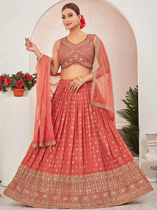 Rust Jacquard Dola Silk Lehenga Choli Set