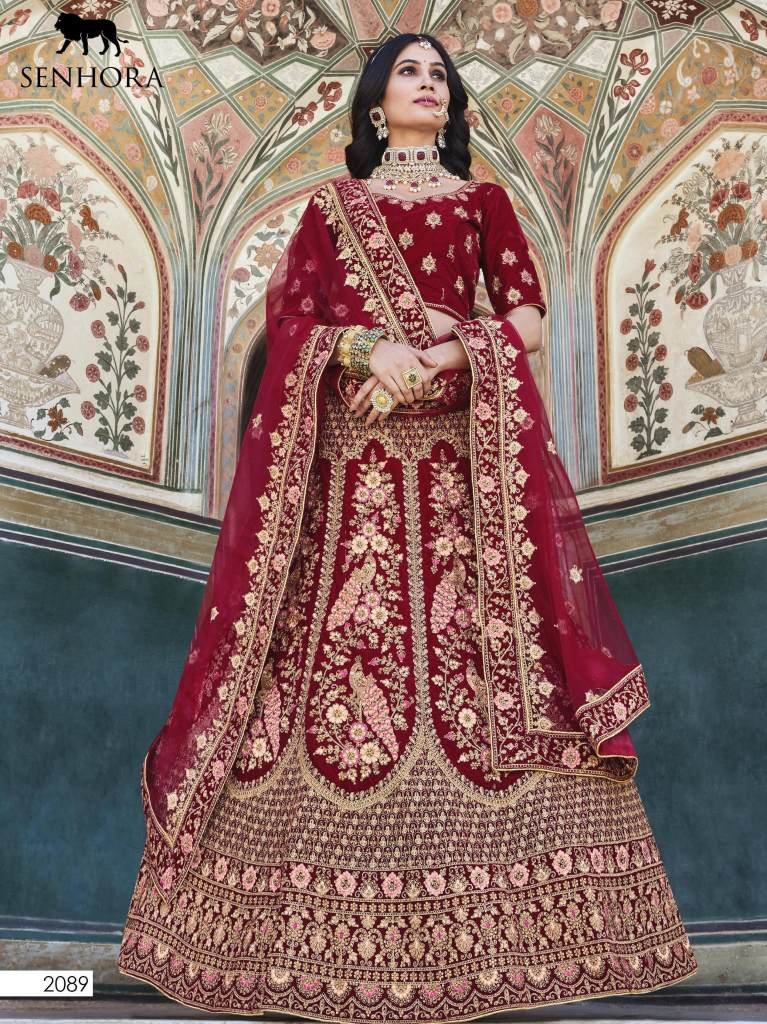 Senhora Bridal Look 2088 Red Semi Stitch Velvet Lehenga