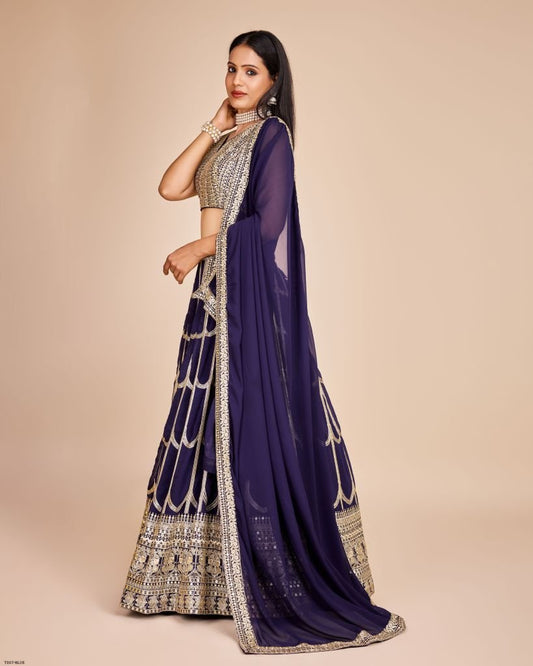 Sequins Embroidery Work Purple Georgette Lehenga Choli