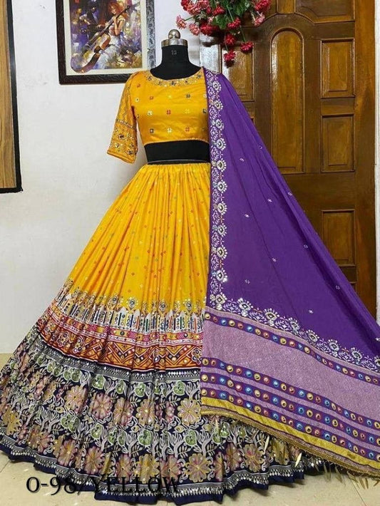 Soft Silk Printed Yellow Lehenga choli