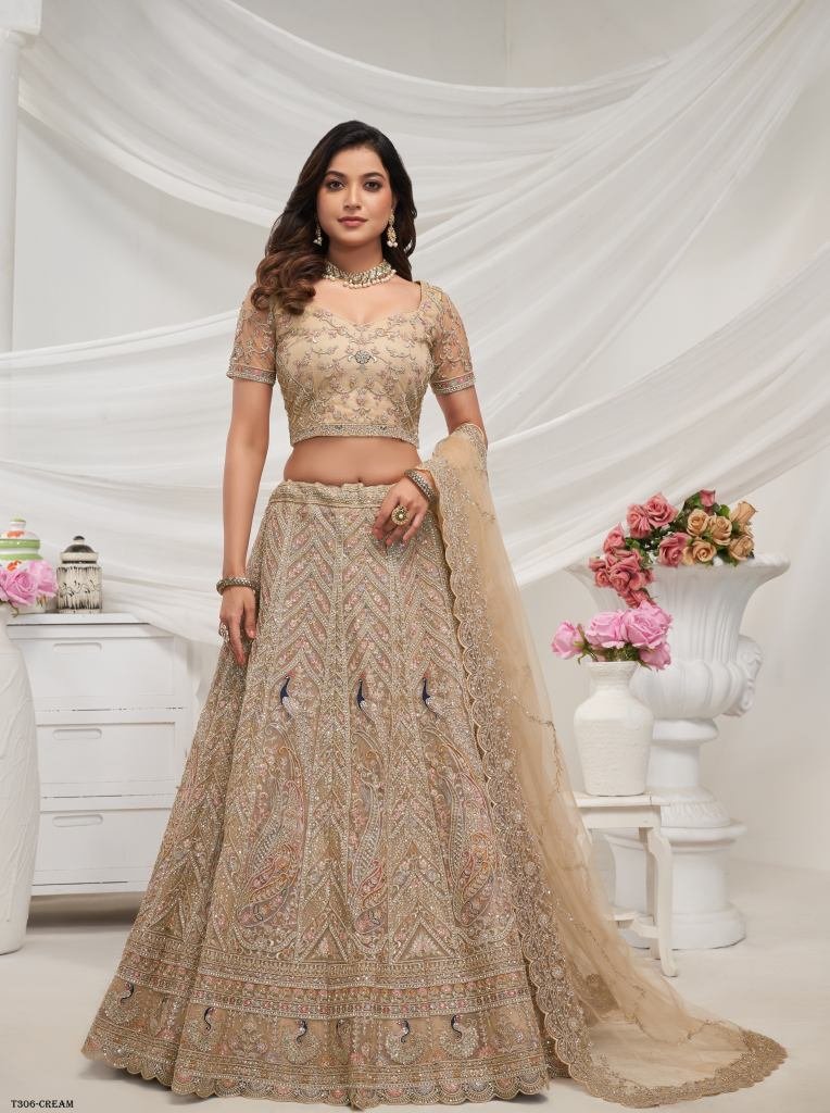 Special  Collection Cream Soft Net Embroidery Lehenga Choli