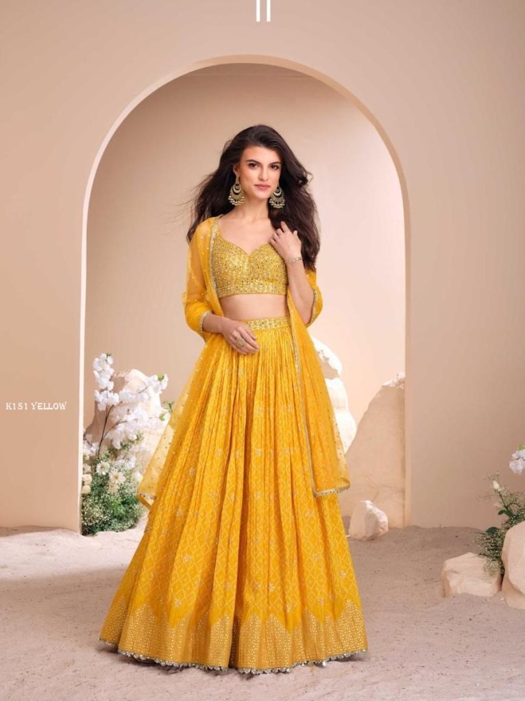 Stunning Yellow Mirror Work Lehenga With Blouse-Dupatta