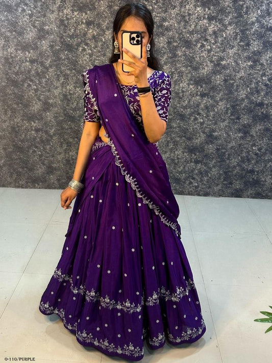 Stylish Beautiful Chinon Purple Lehenga
