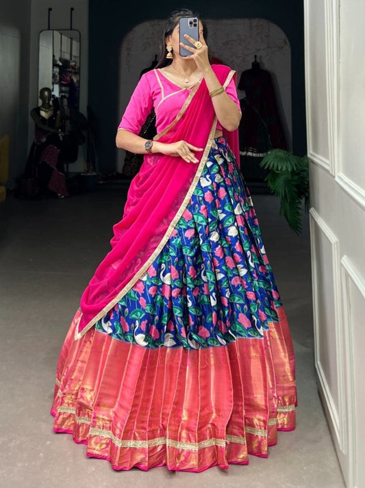 Stylish Beautiful Pink Mysore Silk Lehenga Choli