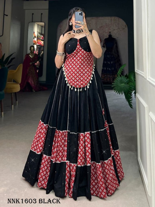 Stylish Pure Cotton Black Hand Work Lehenga