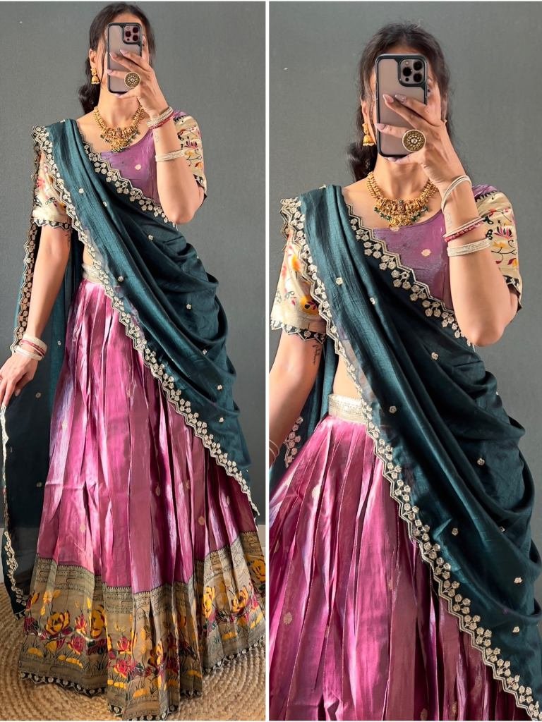 Tissue Silk Fabric Lehenga Choli Dupatta Set