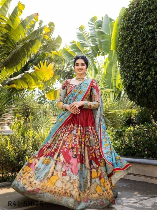 Traditional Chinon Kalamkari Printed Lehenga Choli