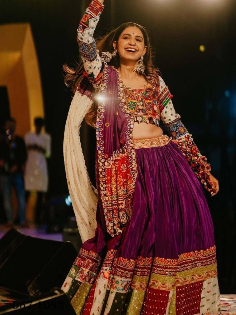 Traditional Mirror Work Butter Silk Navratri Lehenga Choli