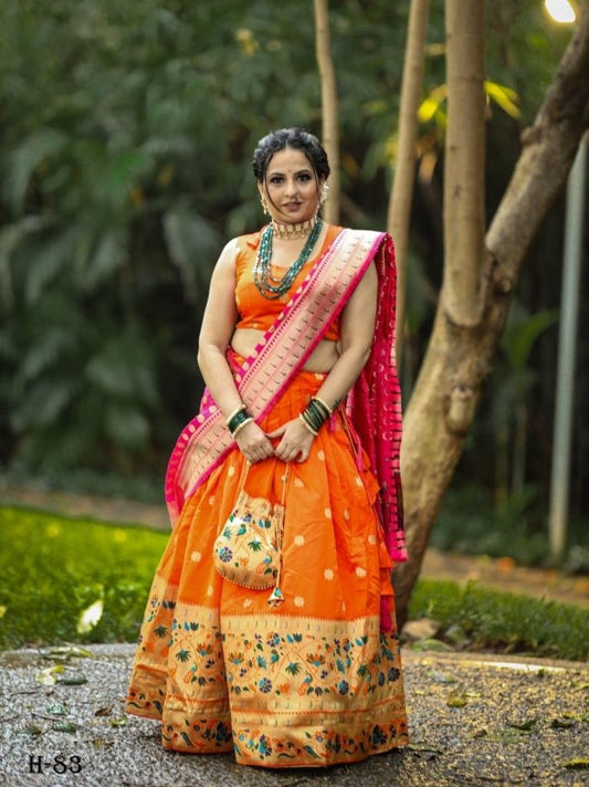 Traditional Silk Paithani Orange Lehenga Choli Set