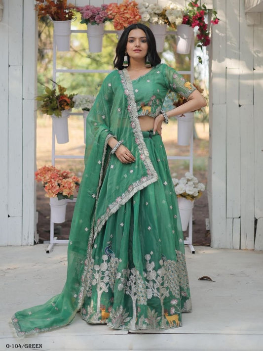 Traditional Wear Embroidered Green Lehenga Choli