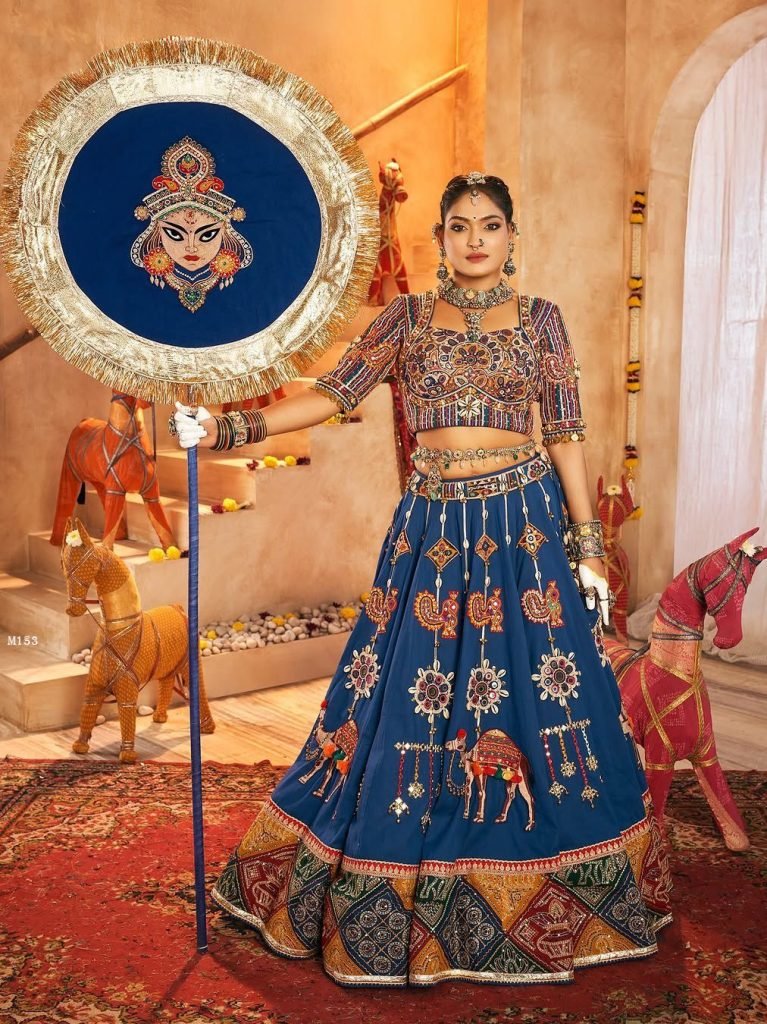 Traditonal Muslin Cotton Real Mirror Work Navratri Lehenga