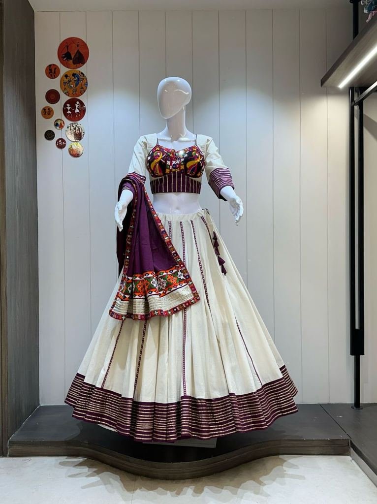 Trending Wine Color Gamthi Style Navratri Chaniya Choli