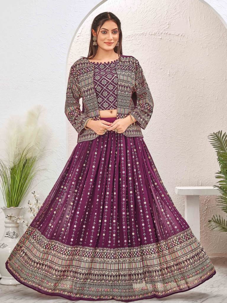 Trending Wine Color Readmade Georgette Lehenga choli with Jacket