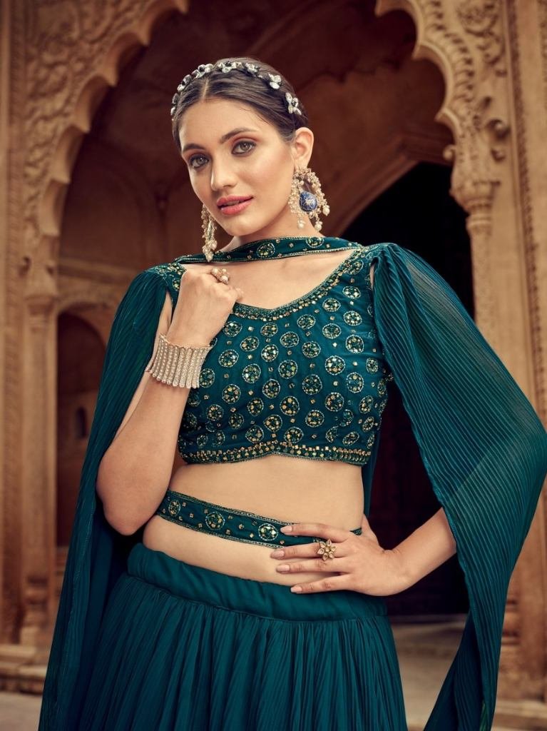 Trendy Rama Color Fully Stitched Lehenga Choli By Shreematee Fashion Nandani Catalogue