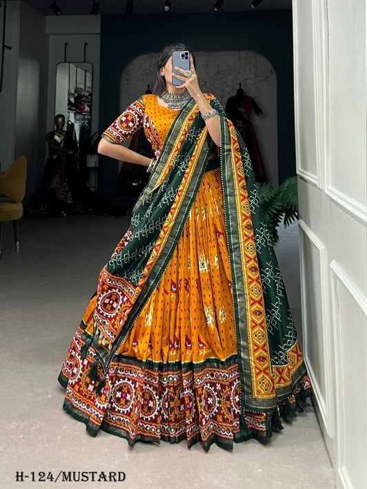 Tussar Silk Mustard Lehenga Choli With Gamthi Work