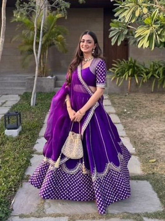 Unique Purple Sequence Work Georgette Lehenga Choli