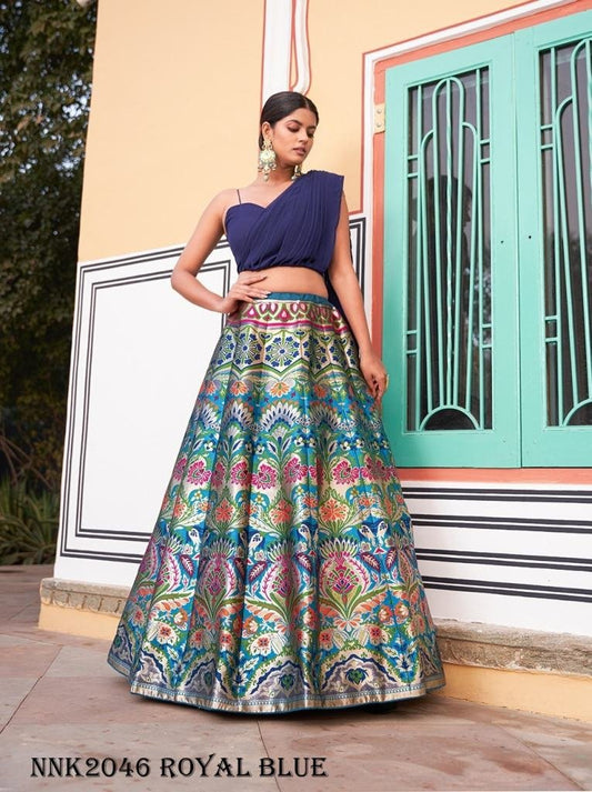 Urvika Banarasi Silk Royal Blue Lehenga Choli