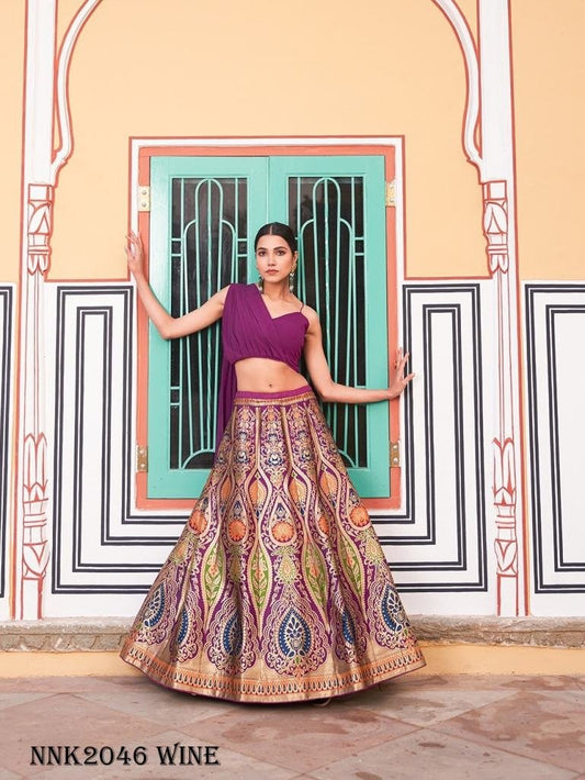 Urvika Banarasi Silk Wine Lehenga Choli
