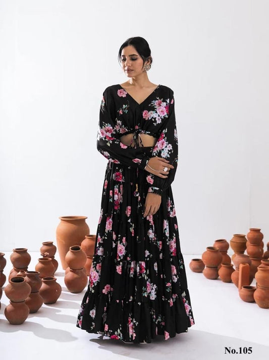 Vallari Vol 1 Black Digital Printed Crop Top Lehenga Choli
