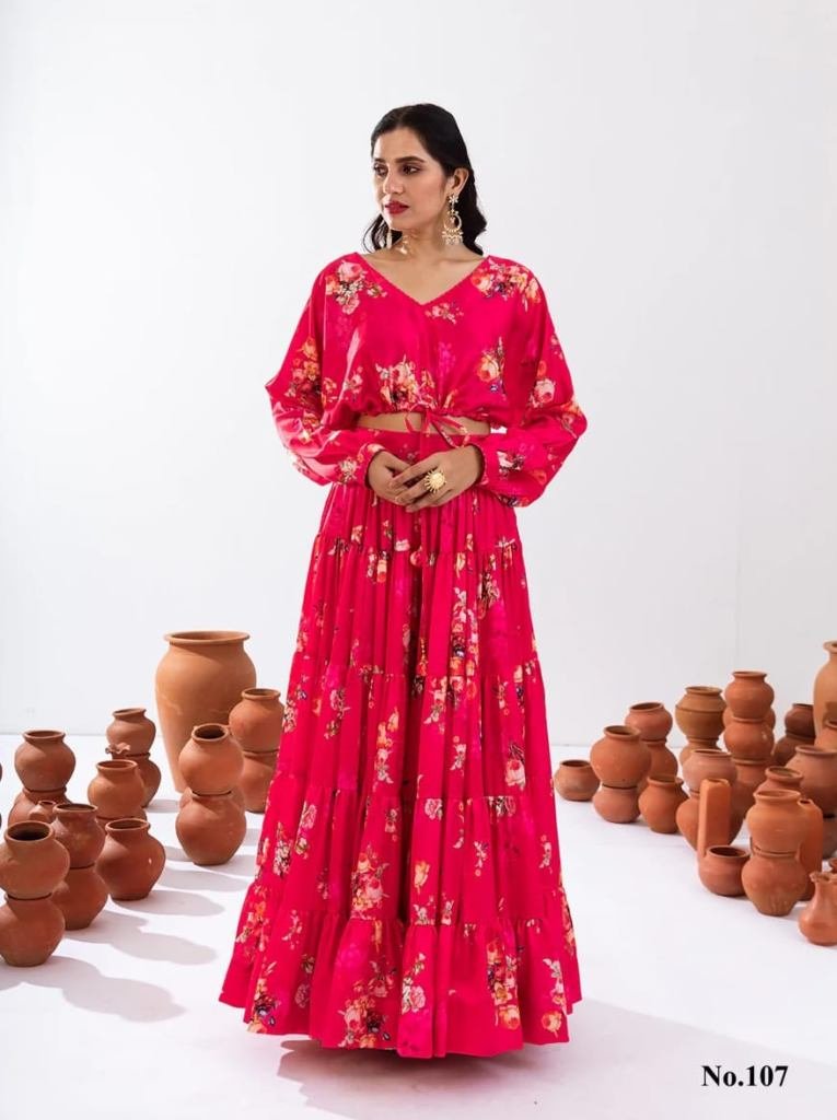 Vallari Vol 1 Pink Digital Printed Crop Top Lehenga Choli