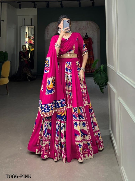 Vibrant Pink Rayon Navratri Lehenga Choli For Womens wear