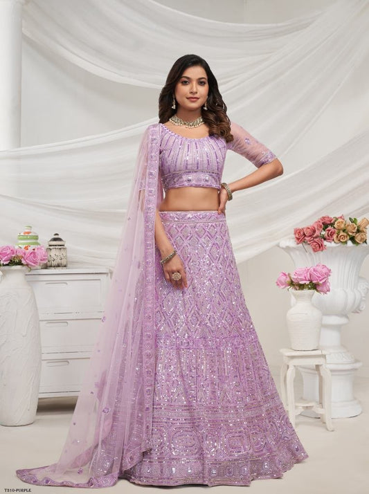 Wedding Collection Purple Soft Net Lehenga Choli