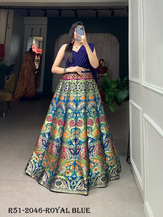 Designer Wedding Royal Blue Urvika Banrasi Silk Lehenga Choli