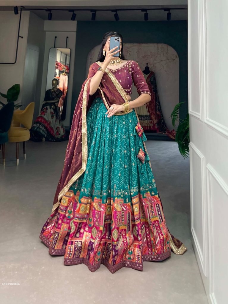 Wedding Teal Pure Viscose Jacquard Silk Lehenga Choli