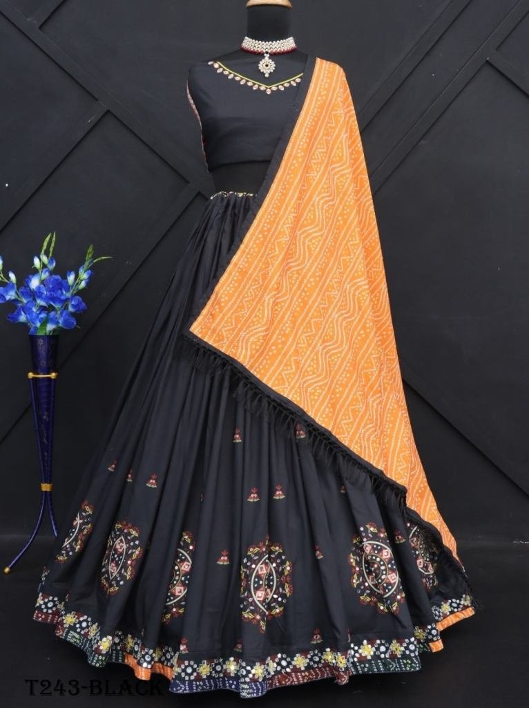Wedding Wear Black Muslin Cotton Lehenga Choli
