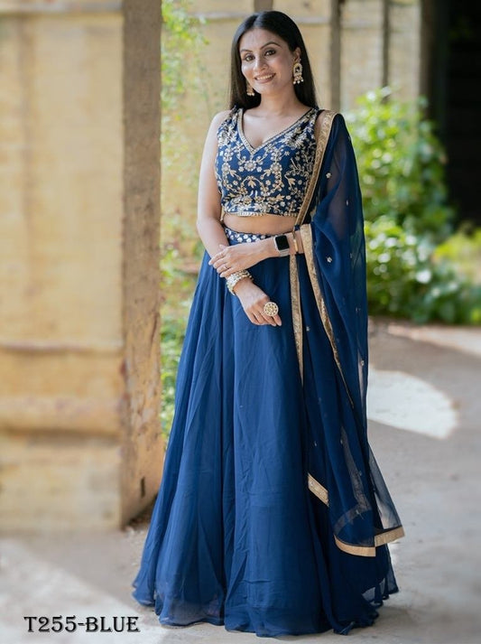 Wedding Wear Blue Georgette Lehenga Choli
