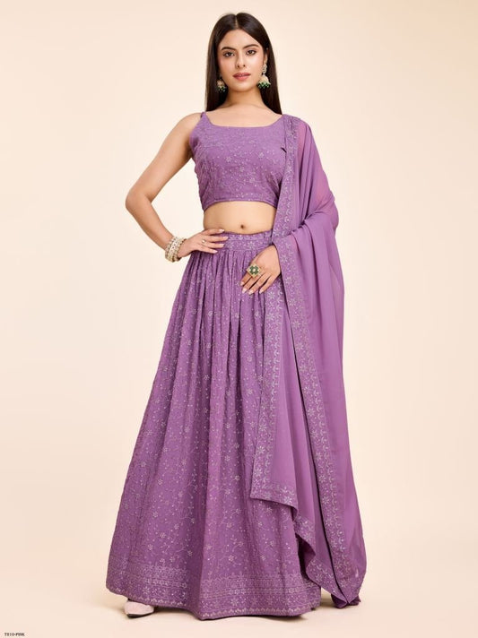 Wedding Wear Pink Georgette Lehenga Choli With Embroidery Work