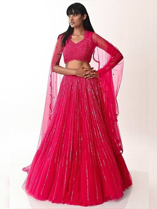 Wedding Wear Pink Net Sequence Lehenga Choli