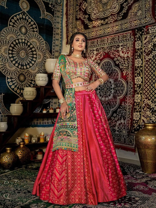 Wedding Wear Rani Pink Malai Satin Lehenga Choli