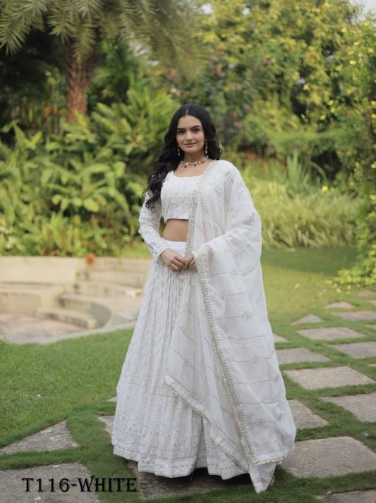 Wedding Wear White Pure Georgette Lehenga Choli