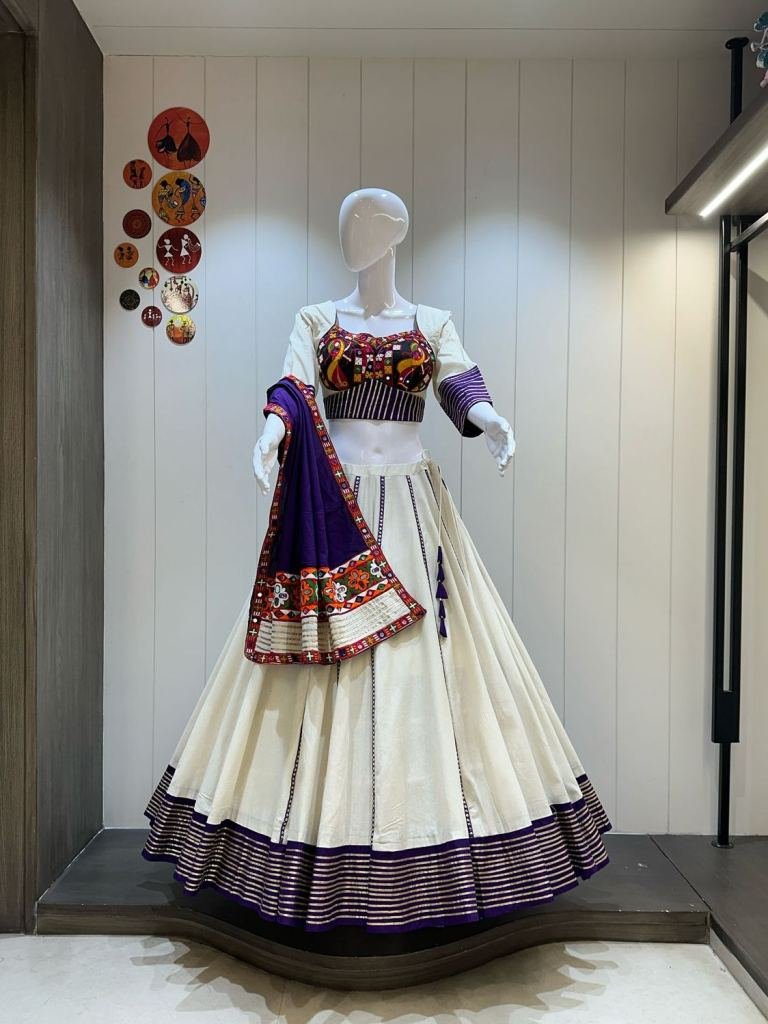 White And Purple Ready Made Chaniya Choli