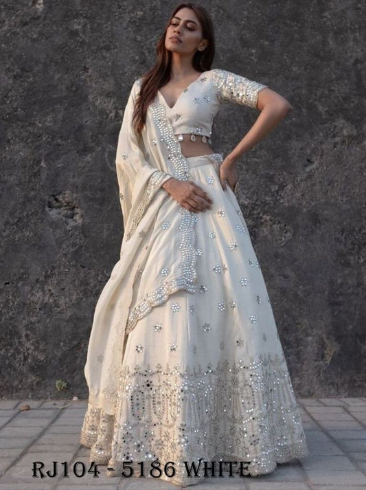 White Faux Georgette  Heavy Embroidery Sequence Work Lehenga Choli With Dupatta