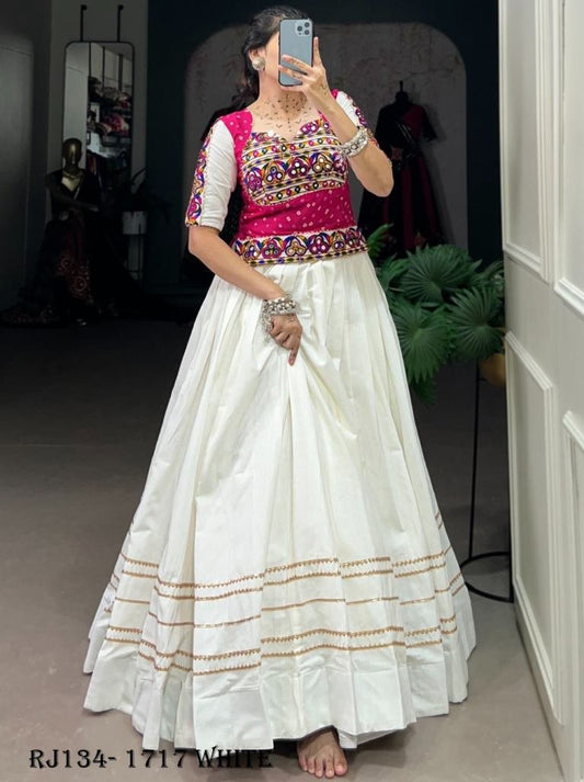 White Pure Cotton Plain Lehenga With Blouse