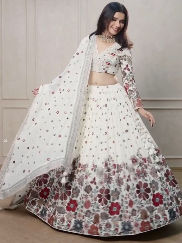 White Rose Sequence With Thread Dream Lehenga Choli