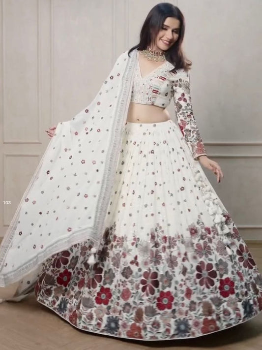 White Rose Sequence With Thread Dream Lehenga Choli