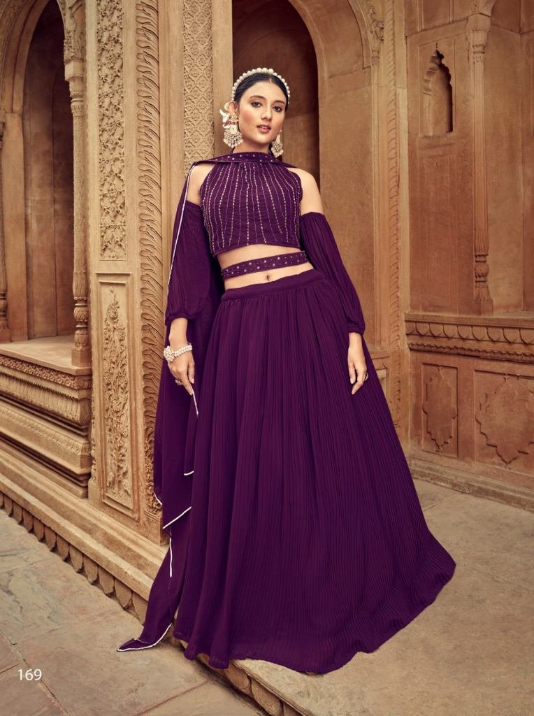 Wine Pure Faux Georgette Embroidered Party Wear Wedding Lehenga Choli Nandani Catalogue