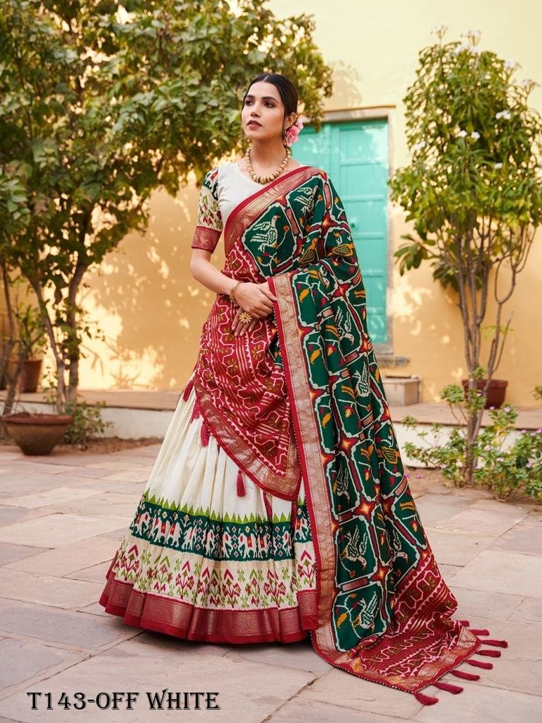 Women Wear Off White Tussar Silk Lehenga Choli With Foil Work