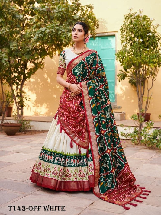Women Wear Off White Tussar Silk Lehenga Choli With Foil Work