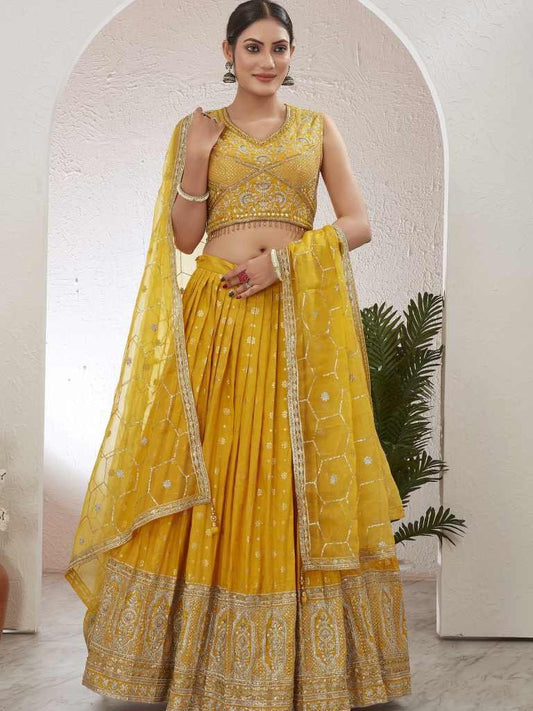 Yellow Embroidered Readymade Lehenga Choli for Pithi