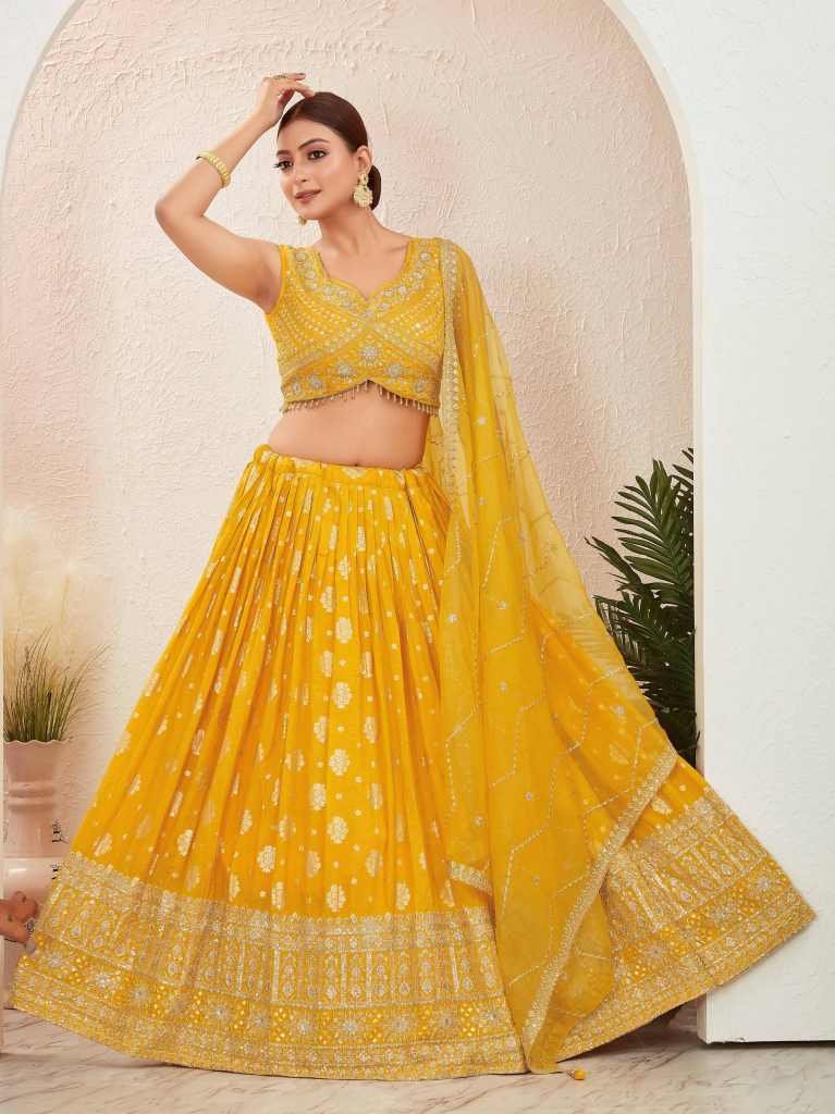 Yellow Jacquard Dola Silk Lehenga Choli Set