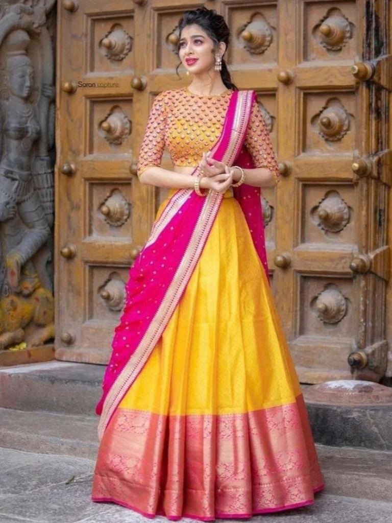 Yellow New Traditional Kanjiveram Silk Lehenga