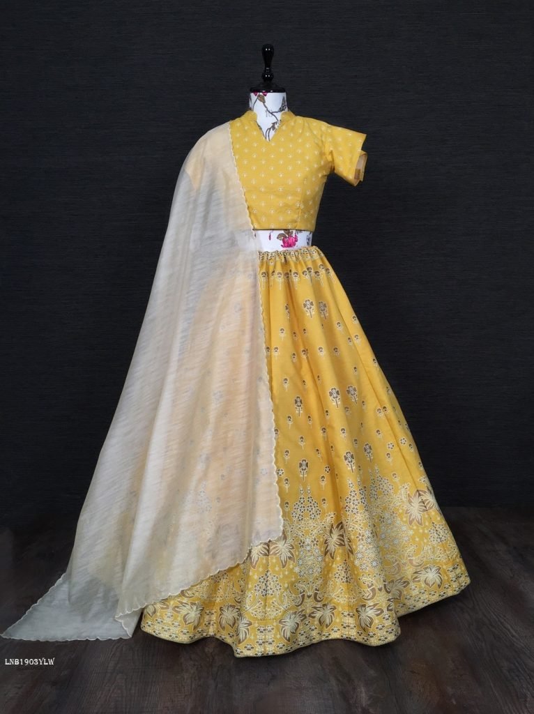 Yellow Wedding Aada Slub Silk Lehenga Choli